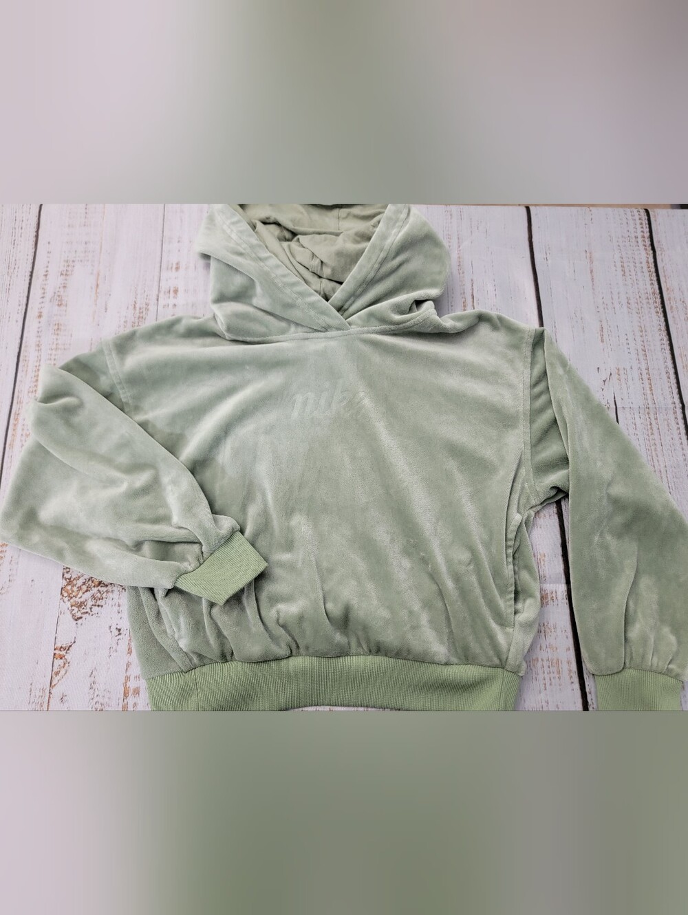Nike Kids Sage Green Velour Crewneck Hoodie